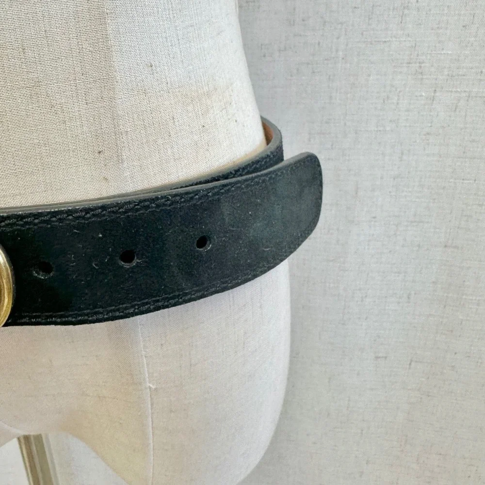 Lauren‎ Ralph Lauren Black Suede Leather Belt Gold Oval Buckle Large 9101572-001